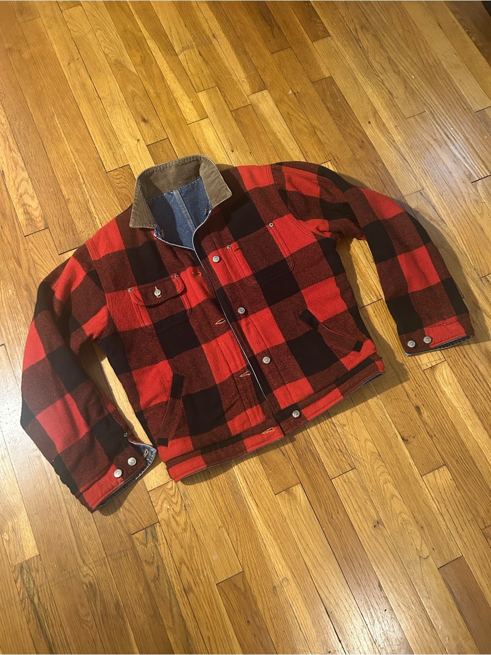 Polo Ralph Lauren Reversible Red & Black Buffalo Plaid Jacket with Leather Patch